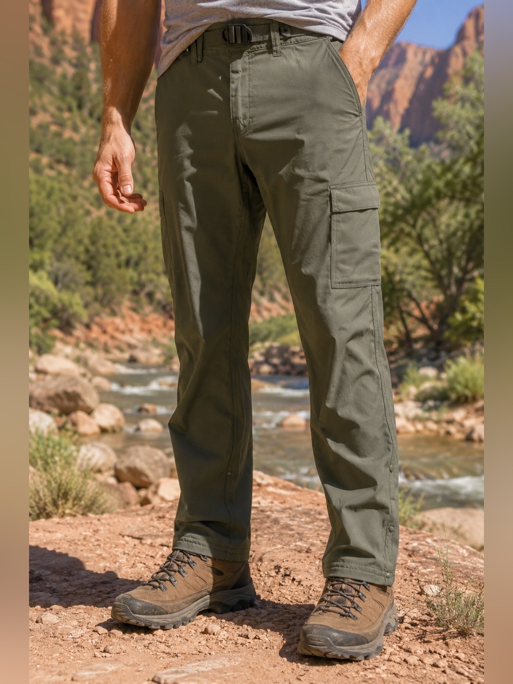 NWT prAna Stretch Zion Pant II Slate Green Relaxed Hiking Cargo Pants size 33x32